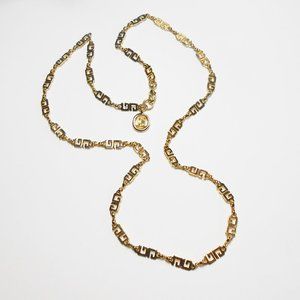 Shiny Gold Tone Givenchy "G" Necklace w/ Logo Tag